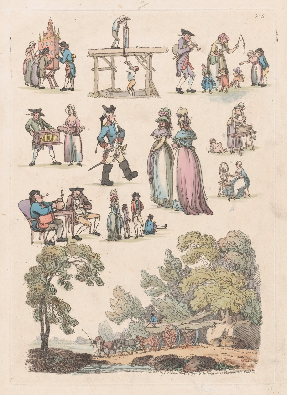 Plaat 5, Contouren van Figuren, Landschappen en Vee...voor het Gebruik van Leerlingen, 18 juni 1790 door Thomas Rowlandson