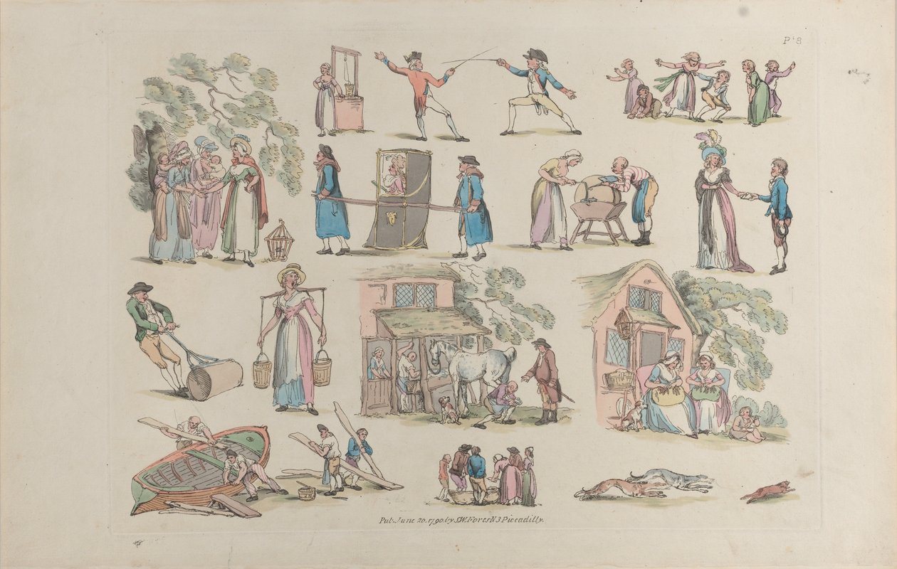 Plaat 8, Contouren van Figuren, Landschappen en Vee...voor het Gebruik van Leerlingen, juni 20, 1790 door Thomas Rowlandson