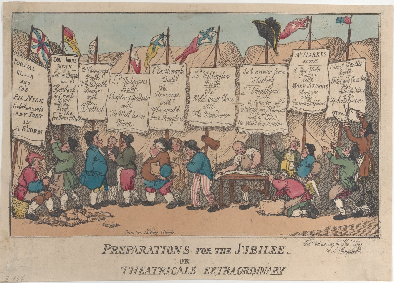 Voorbereidingen voor het Jubileum of Buitengewone Theatrale Voorstellingen, 24 oktober 1809 door Thomas Rowlandson
