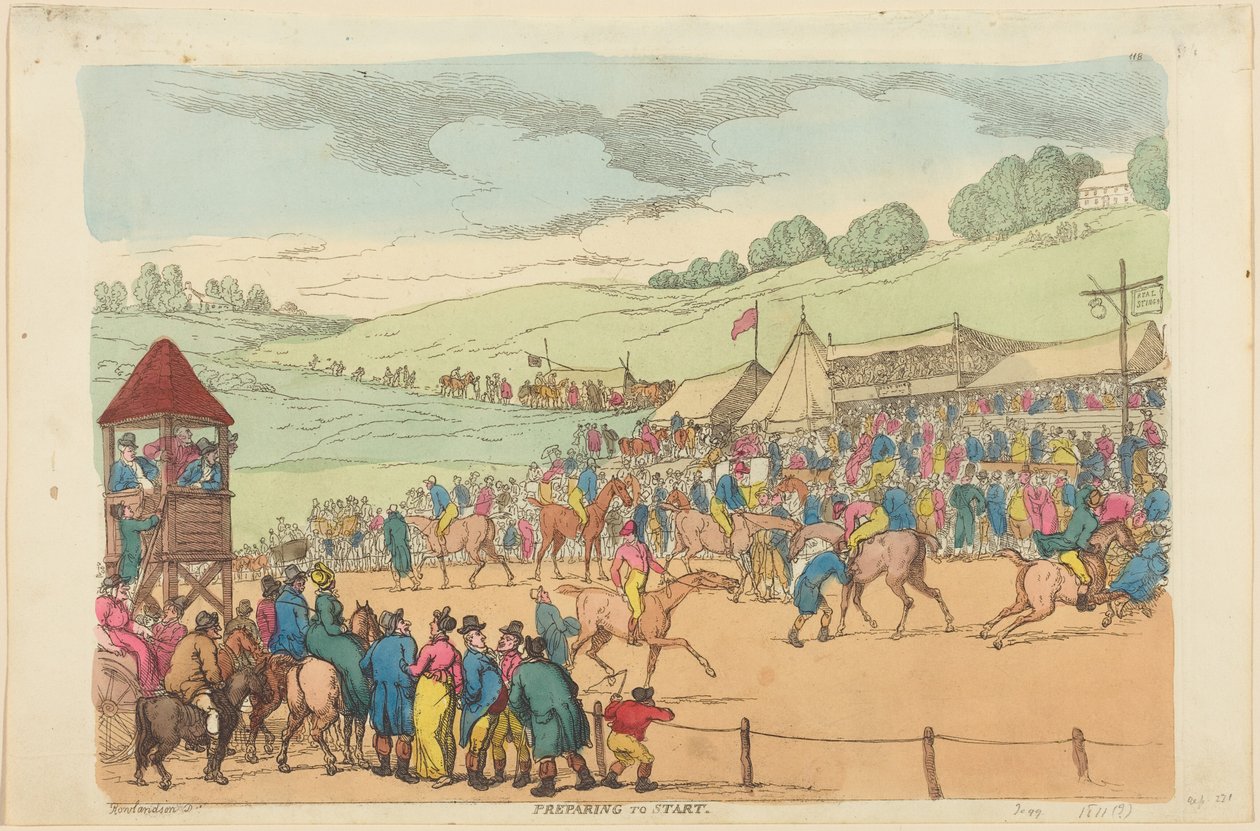 Voorbereiding op de start door Thomas Rowlandson
