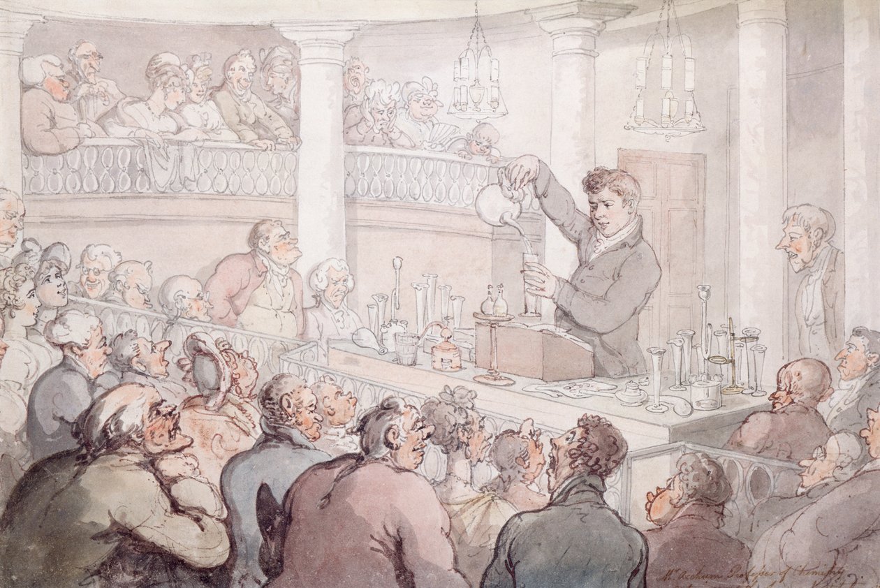 Professor F. Accum geeft een lezing aan het Surrey Institute, Londen, 1809 door Thomas Rowlandson