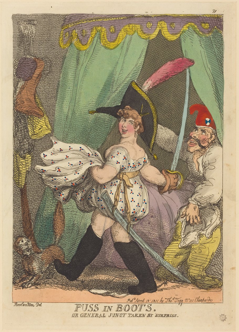 De Gelaarsde Kat, of Generaal Junot wordt verrast door Thomas Rowlandson