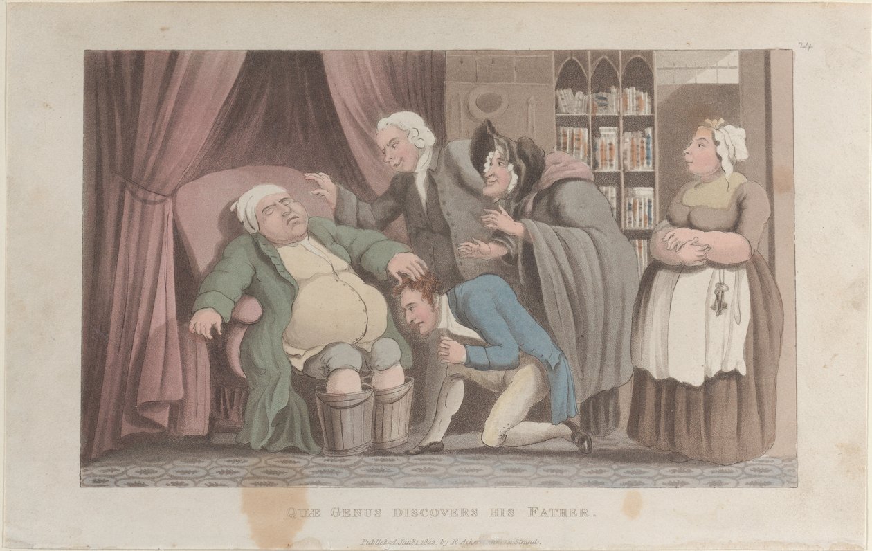Quae Genus Ontdekt Zijn Vader, uit De Geschiedenis van Johnny Quae Genus, Het Le..., 1 januari 1822 door Thomas Rowlandson