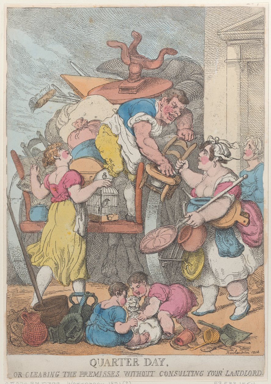 Kwartaaldag, of het ontruimen van het pand zonder overleg met de verhuurder door Thomas Rowlandson