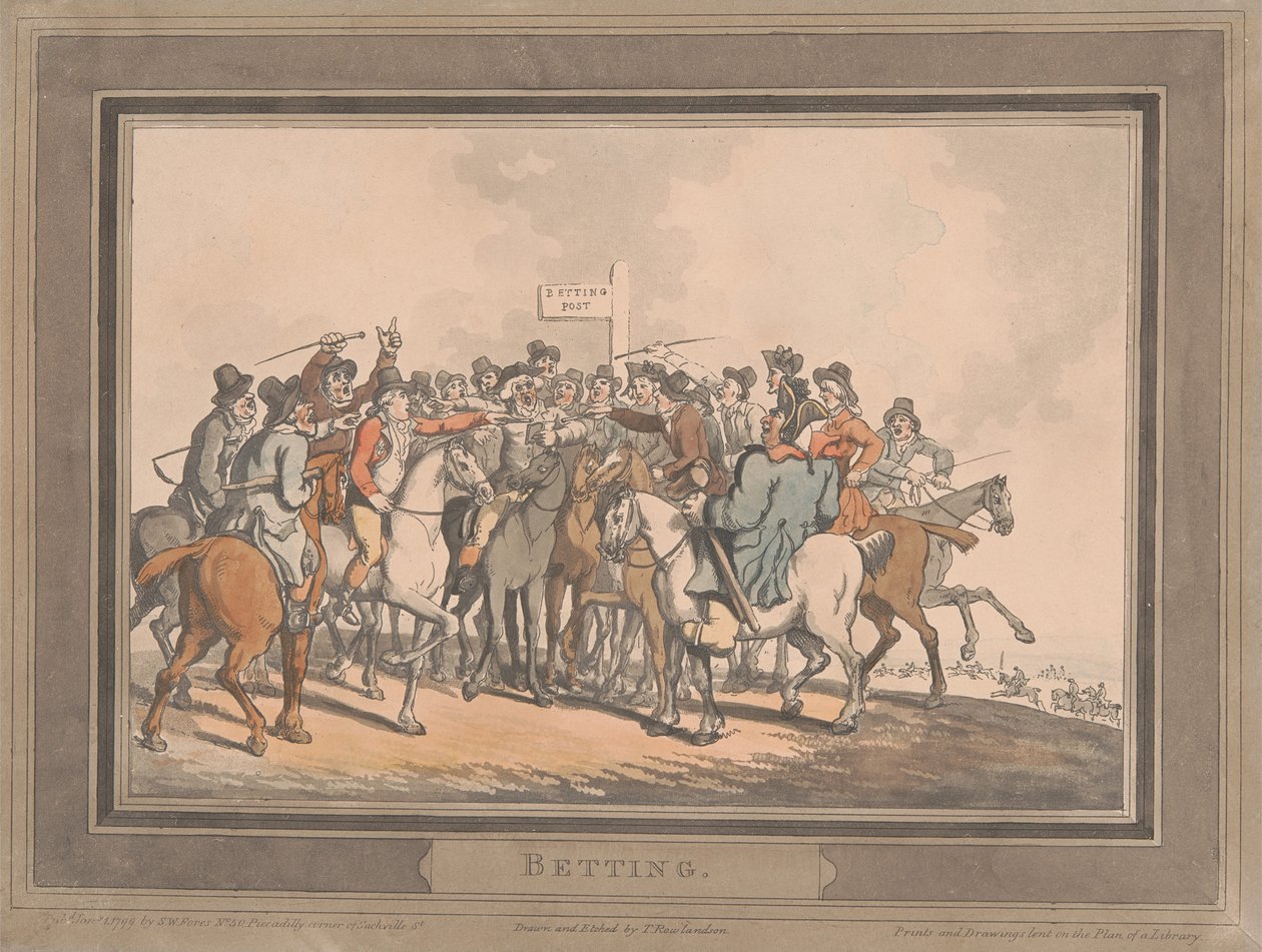 Racen [set van zes]:  6. Wedden door Thomas Rowlandson