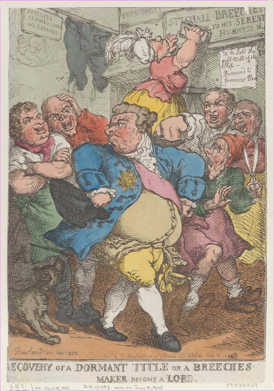 Herstel van een slapende titel of een broekmaker wordt, 14 juli 1805, heruitgegeven 14 juli 1812 door Thomas Rowlandson