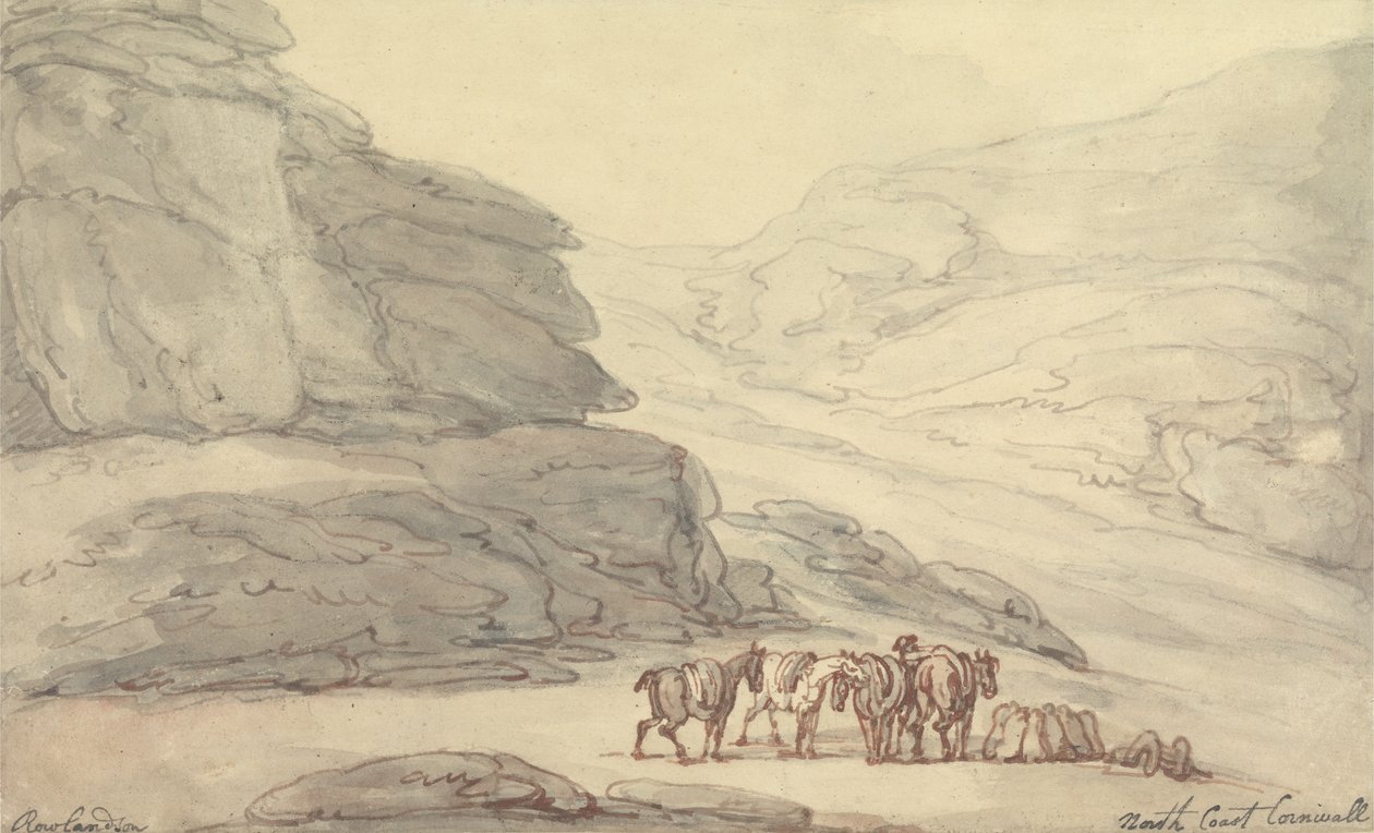 Rotsachtige scène aan de noordkust, Cornwall door Thomas Rowlandson