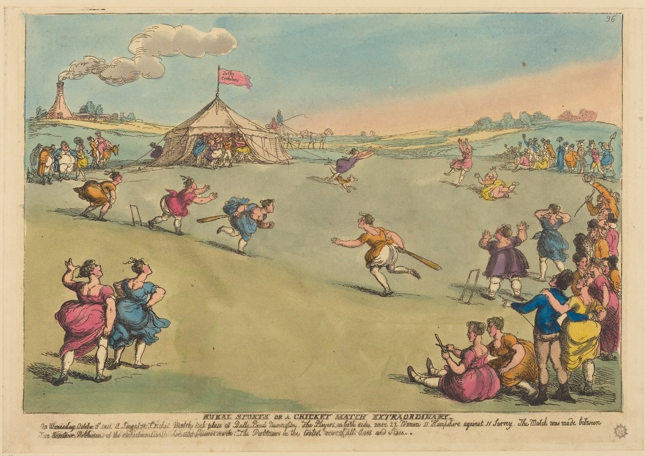 Sport op het platteland of een buitengewone cricketwedstrijd door Thomas Rowlandson