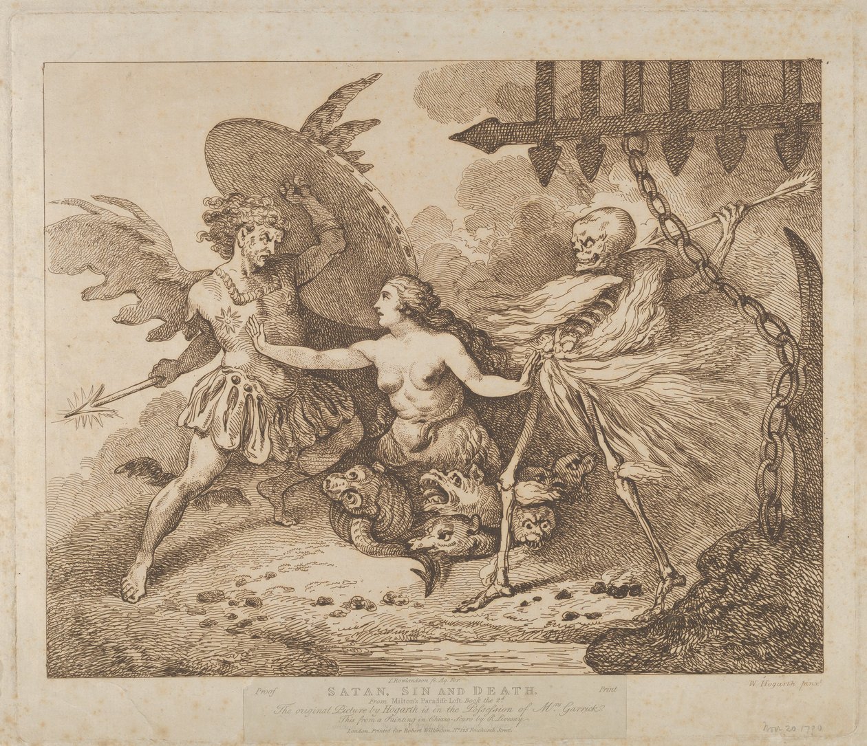 Satan, Zonde en Dood Paradise Lost, Boek de 2e, na 1790 door Thomas Rowlandson