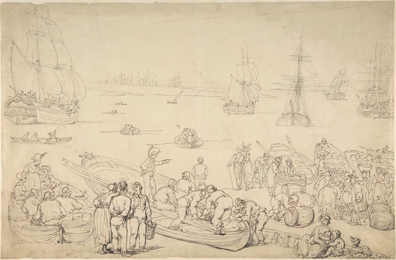 Zeehaven door Thomas Rowlandson