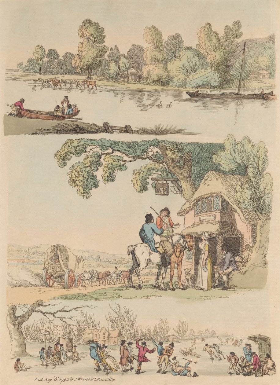 Set van zestien: Contouren van figuren en landschappen door Thomas Rowlandson