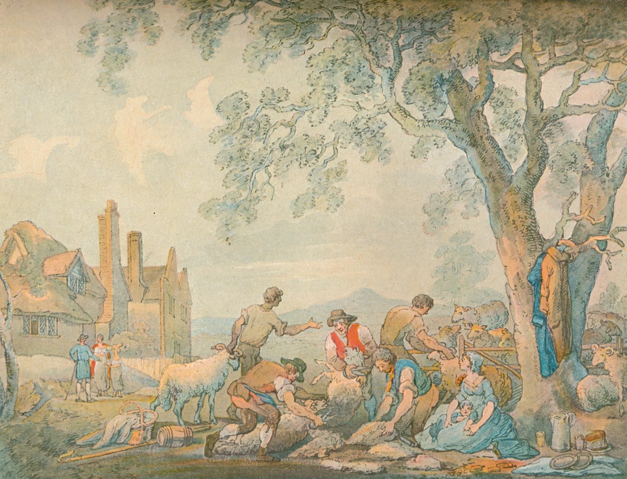 Schapenscheren, ca. 1776-1827, 1906 door Thomas Rowlandson