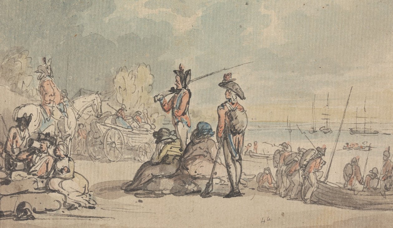 Soldaten gaan aan boord door Thomas Rowlandson