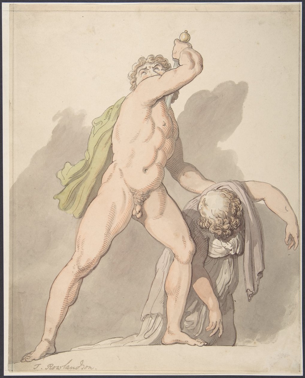 Staande naakte man die een flauwvallende vrouw ondersteunt (Ludovisi-Gaul in de Uffizi) door Thomas Rowlandson