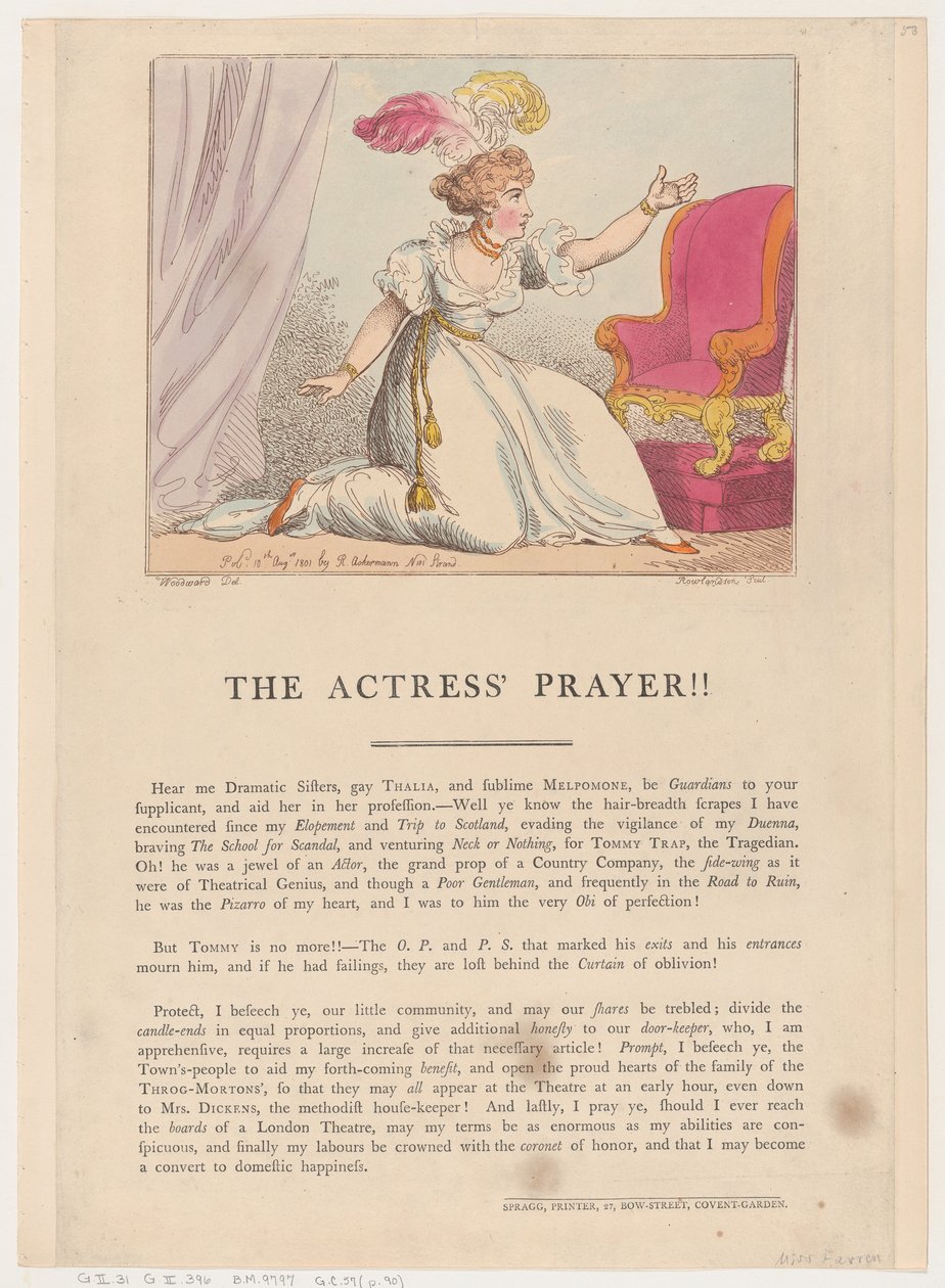 Het gebed van de actrice, 10 augustus 1801 door Thomas Rowlandson