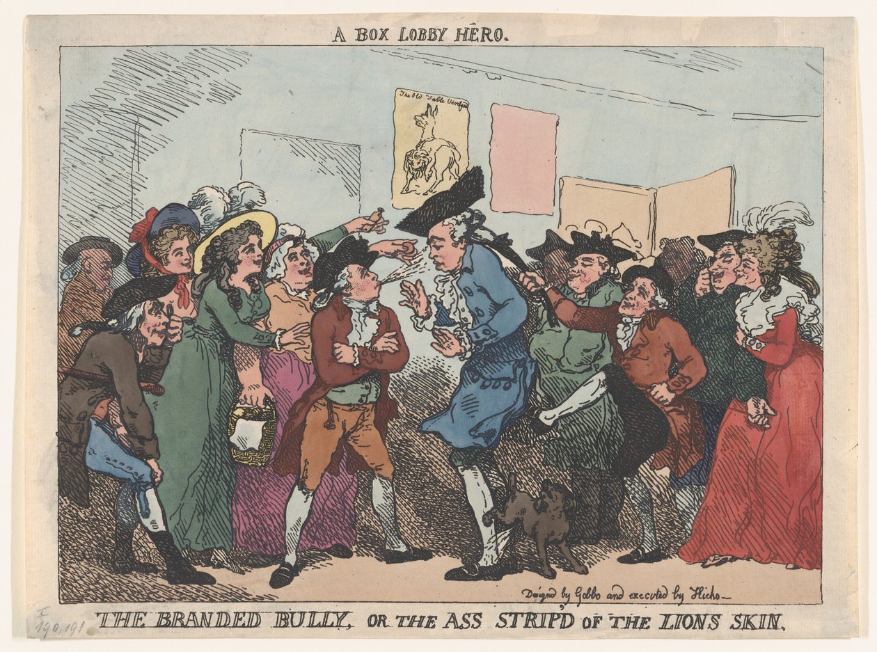 De Gebrandmerkte Pester, of de Ezel Ontdaan van de Leeuwenhuid, 1786 door Thomas Rowlandson