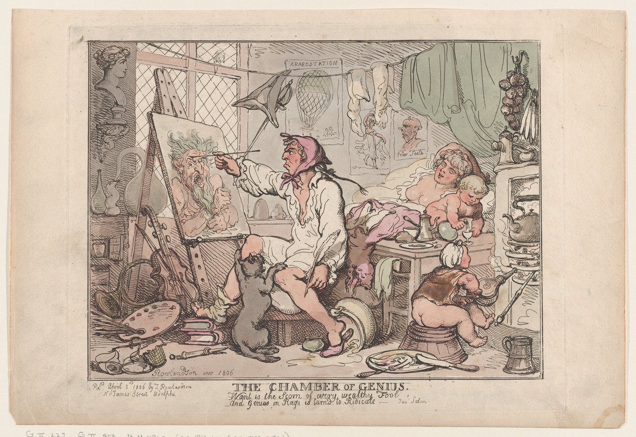 De kamer van de genialiteit, 2 april 1806 door Thomas Rowlandson