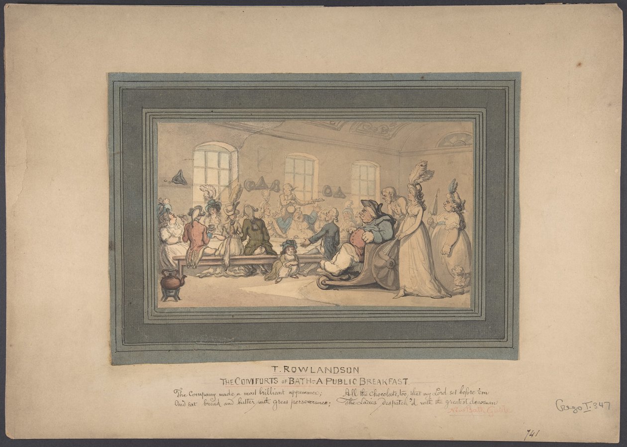 De geneugten van Bath: een openbaar ontbijt door Thomas Rowlandson