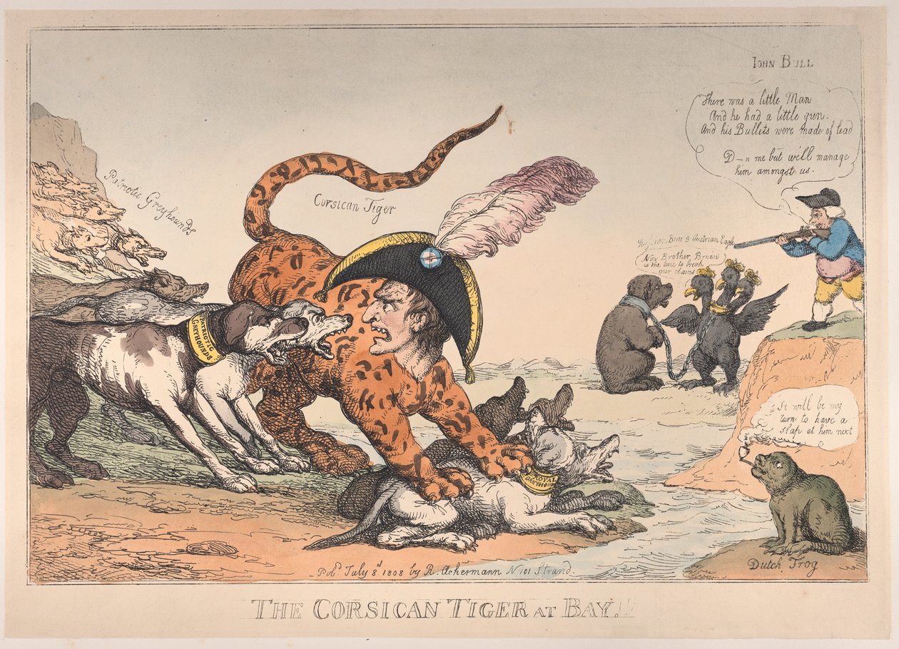 De Corsicaanse tijger in het nauw!, 8 juli 1808 door Thomas Rowlandson