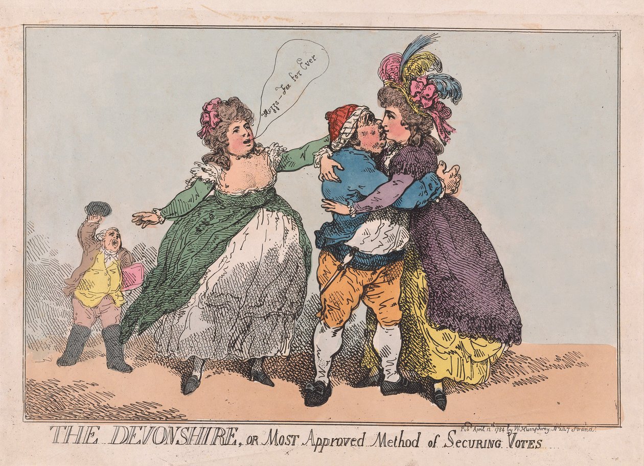 De Devonshire, of de meest goedgekeurde methode om stemmen te beveiligen door Thomas Rowlandson