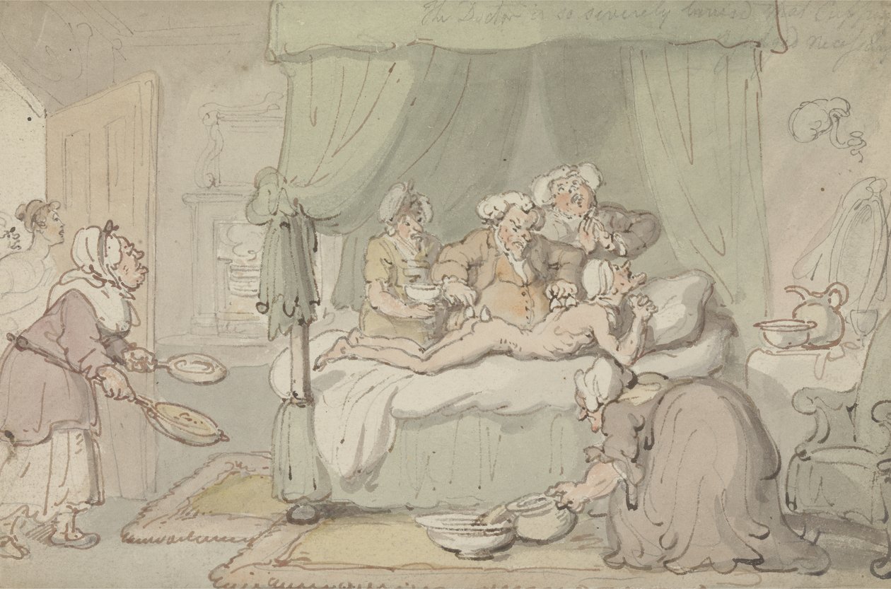 De Dokter is zo Ernstig Gekneusd dat Koppen Nodig is door Thomas Rowlandson