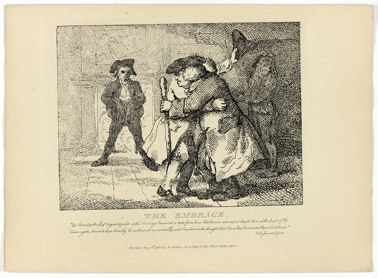 De omhelzing, uit Boswells Tour of the Hebrides door Thomas Rowlandson