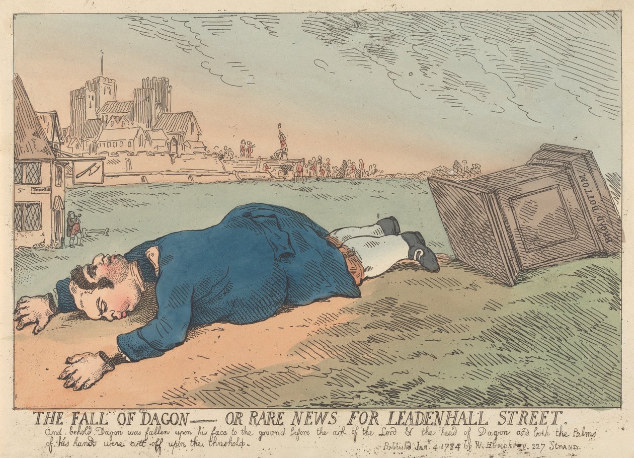 De val van Dagon – of: Zeldzaam nieuws voor Leadenhall Street door Thomas Rowlandson
