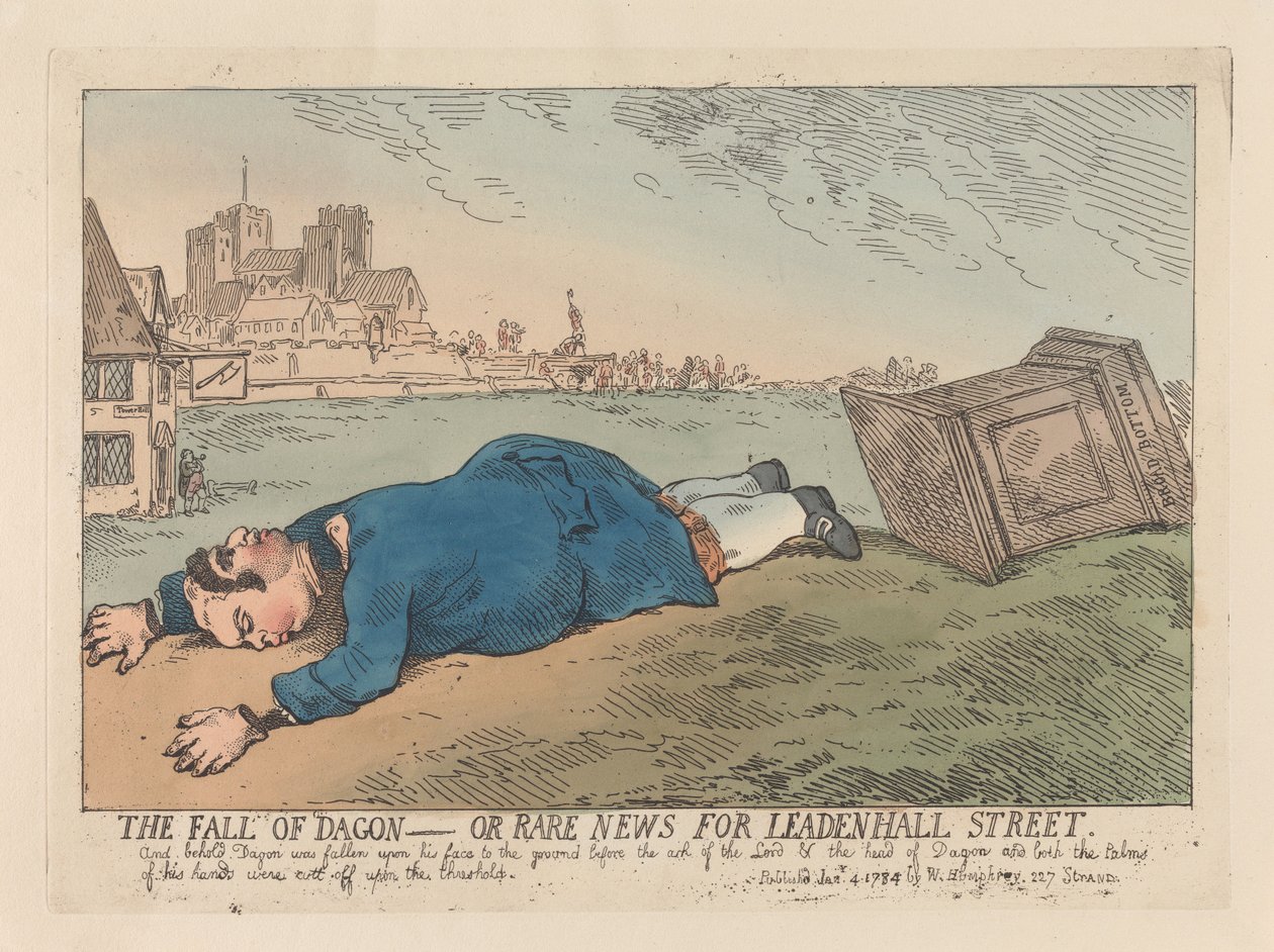 De val van Dagon, of: Zeldzaam nieuws voor Leadenhall Street door Thomas Rowlandson