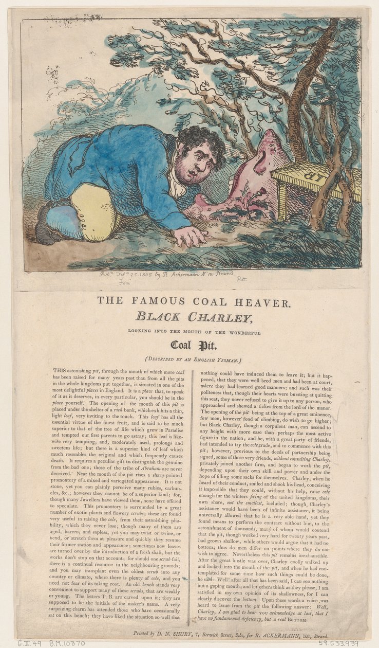 De Beroemde Kolendrager Zwarte Charley Kijkt in de Mond van de Wonderbaarlijke..., 25 februari 1805 door Thomas Rowlandson