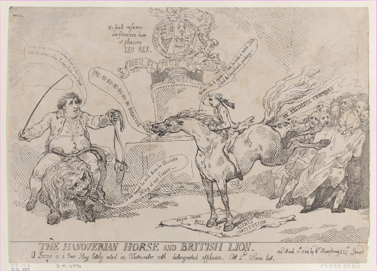 Het Hannoveraanse Paard en de Britse Leeuw, 31 maart 1784 door Thomas Rowlandson