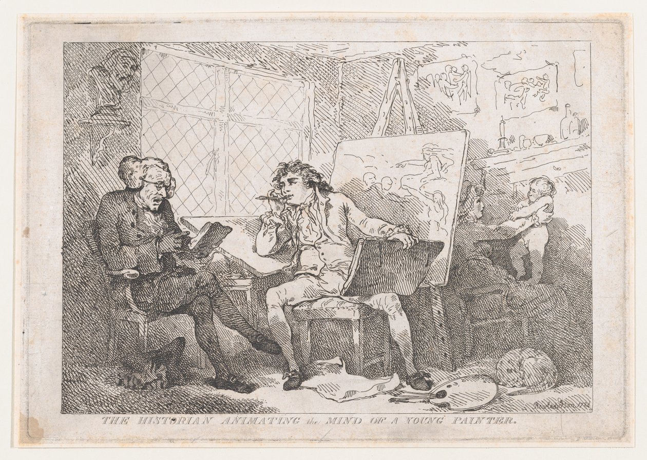De historicus die de geest van een jonge schilder inspireert door Thomas Rowlandson