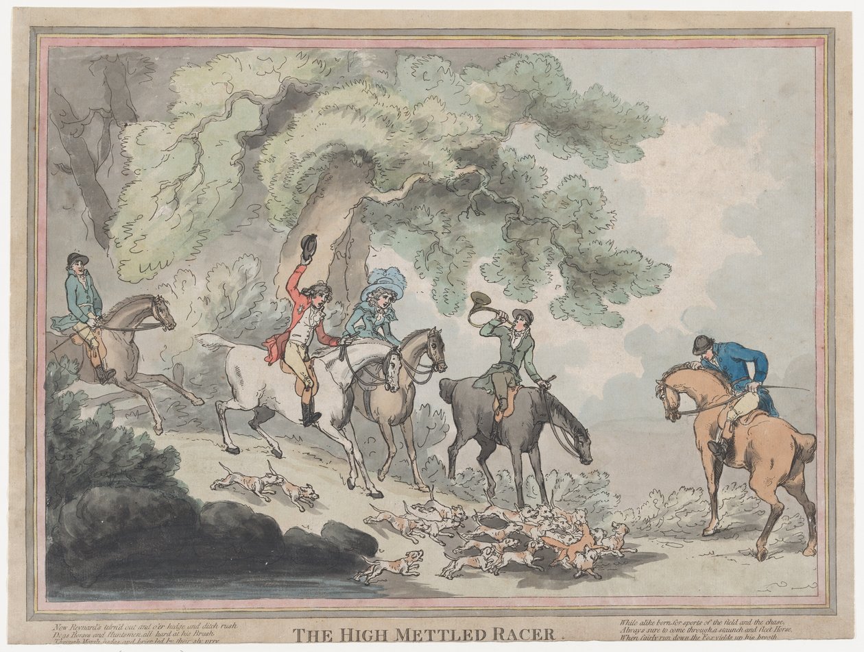 De jager uit Het leven van een renpaard, of De hoogmoedige racer door Thomas Rowlandson
