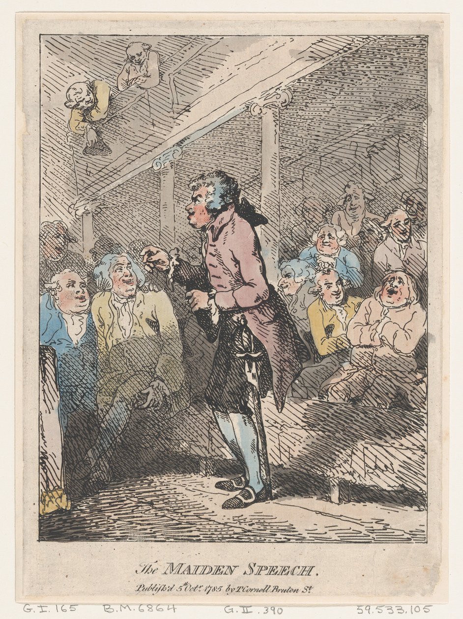 De eerste toespraak, 5 oktober 1785 door Thomas Rowlandson