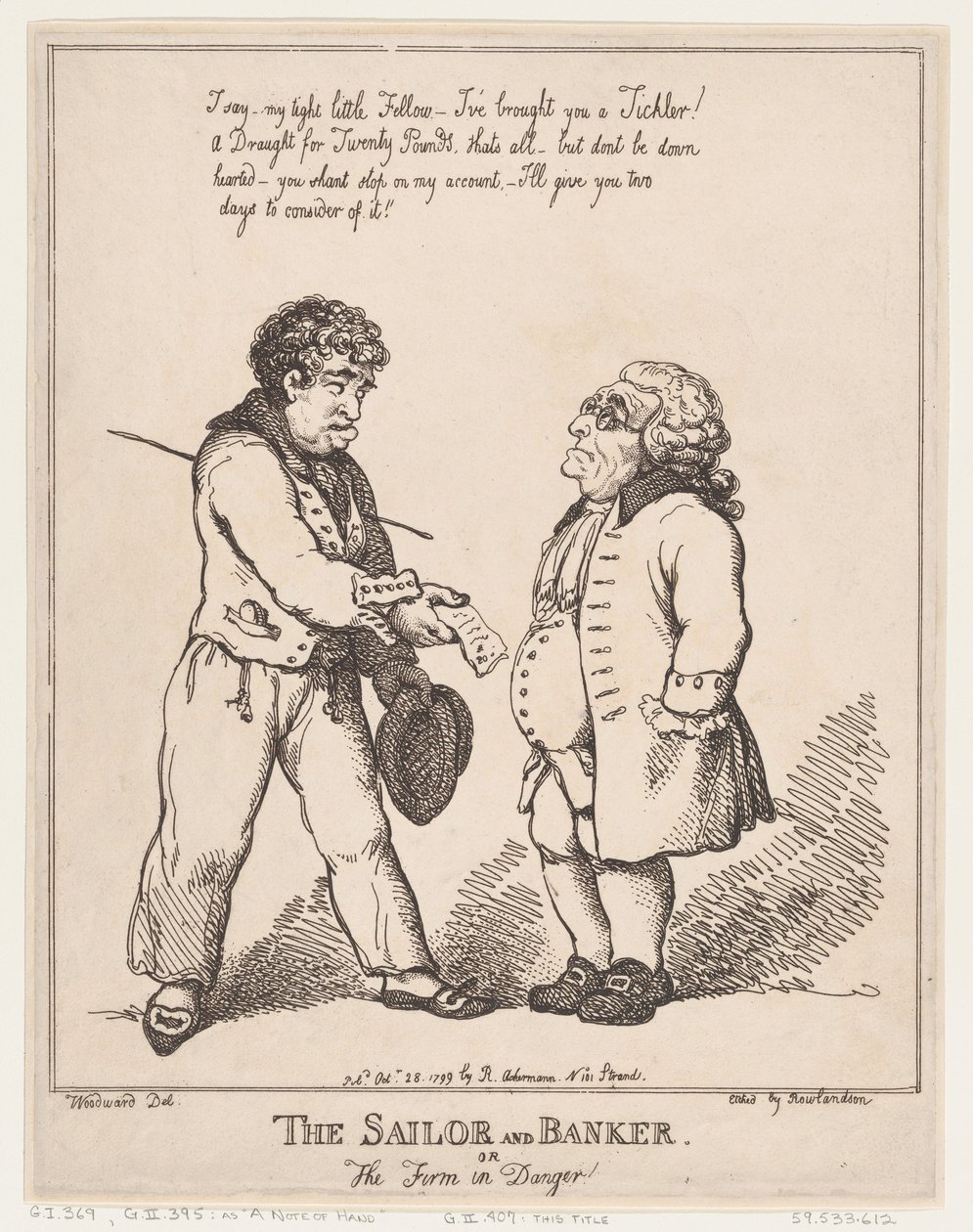 De zeeman en de bankier, of de firma in gevaar, 28 oktober 1799 door Thomas Rowlandson
