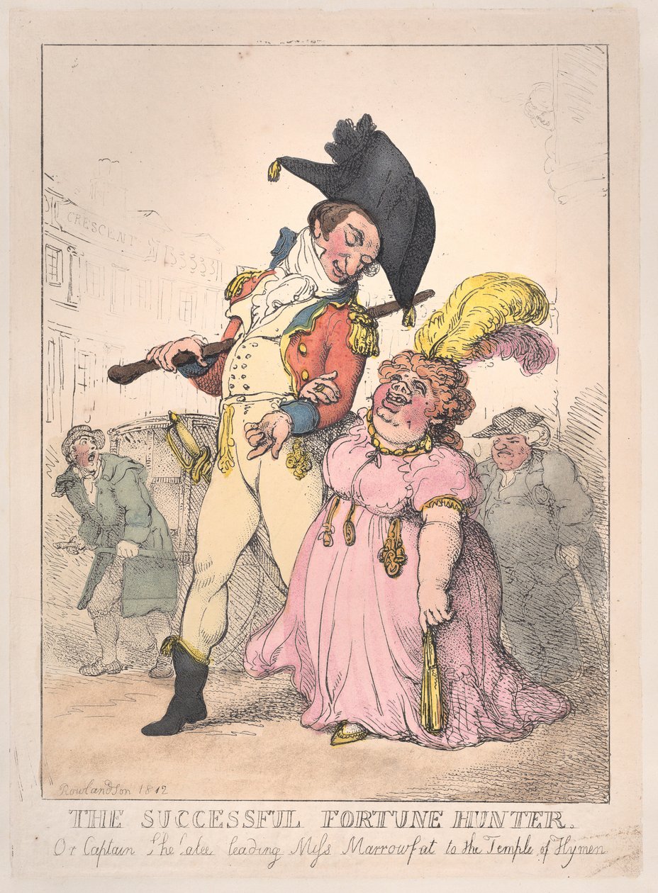 De succesvolle fortuinzoeker, of Kapitein Shelalee leidt Miss Marrowfat... door Thomas Rowlandson