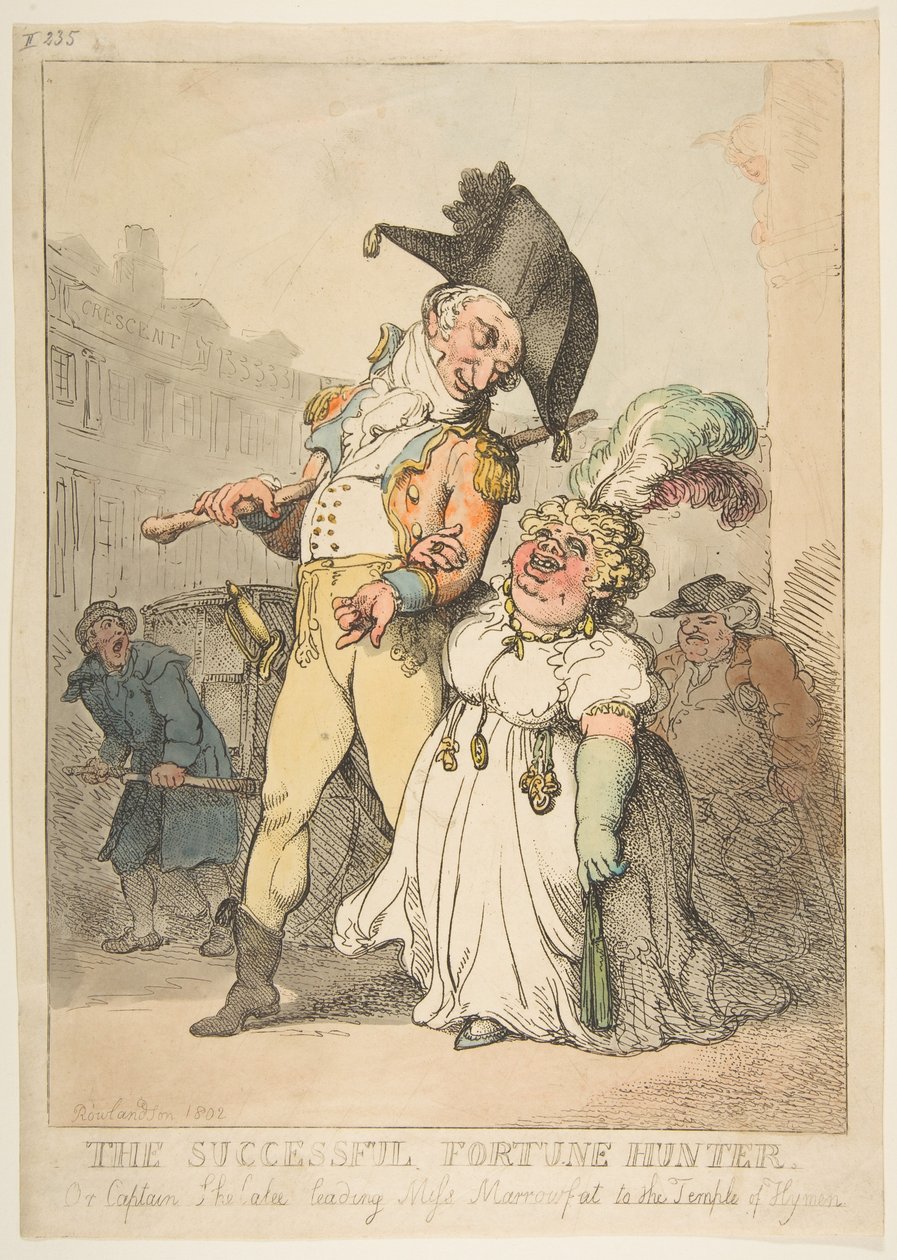 De succesvolle fortuinjager, of kapitein Shelalee die juffrouw Marrowfat naar de tempel van Hymen leidt door Thomas Rowlandson