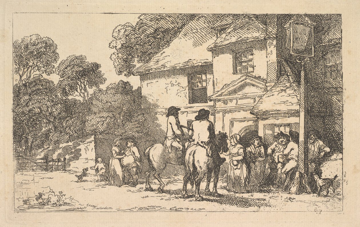 The Three Horseshoes, een herberg langs de weg door Thomas Rowlandson
