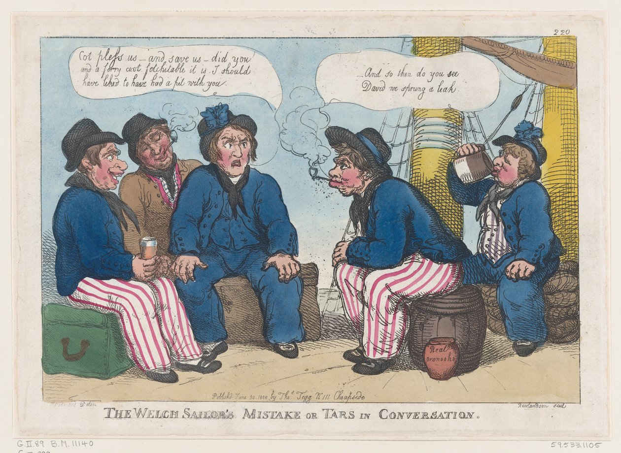 De fout van de Welshe zeeman, of Tars in gesprek, 30 juni 1808 door Thomas Rowlandson