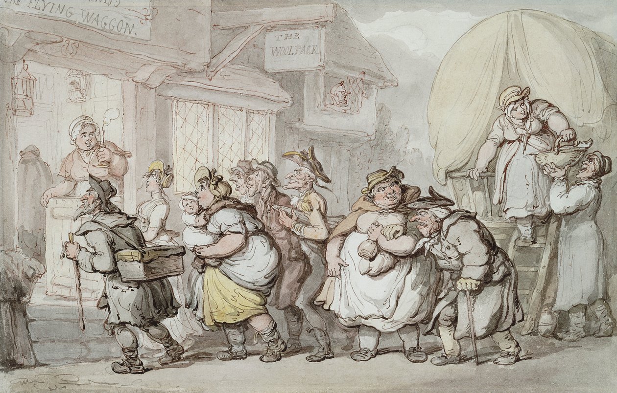 De Woolpack Inn: Aankomst van "The Flying Waggon" door Thomas Rowlandson
