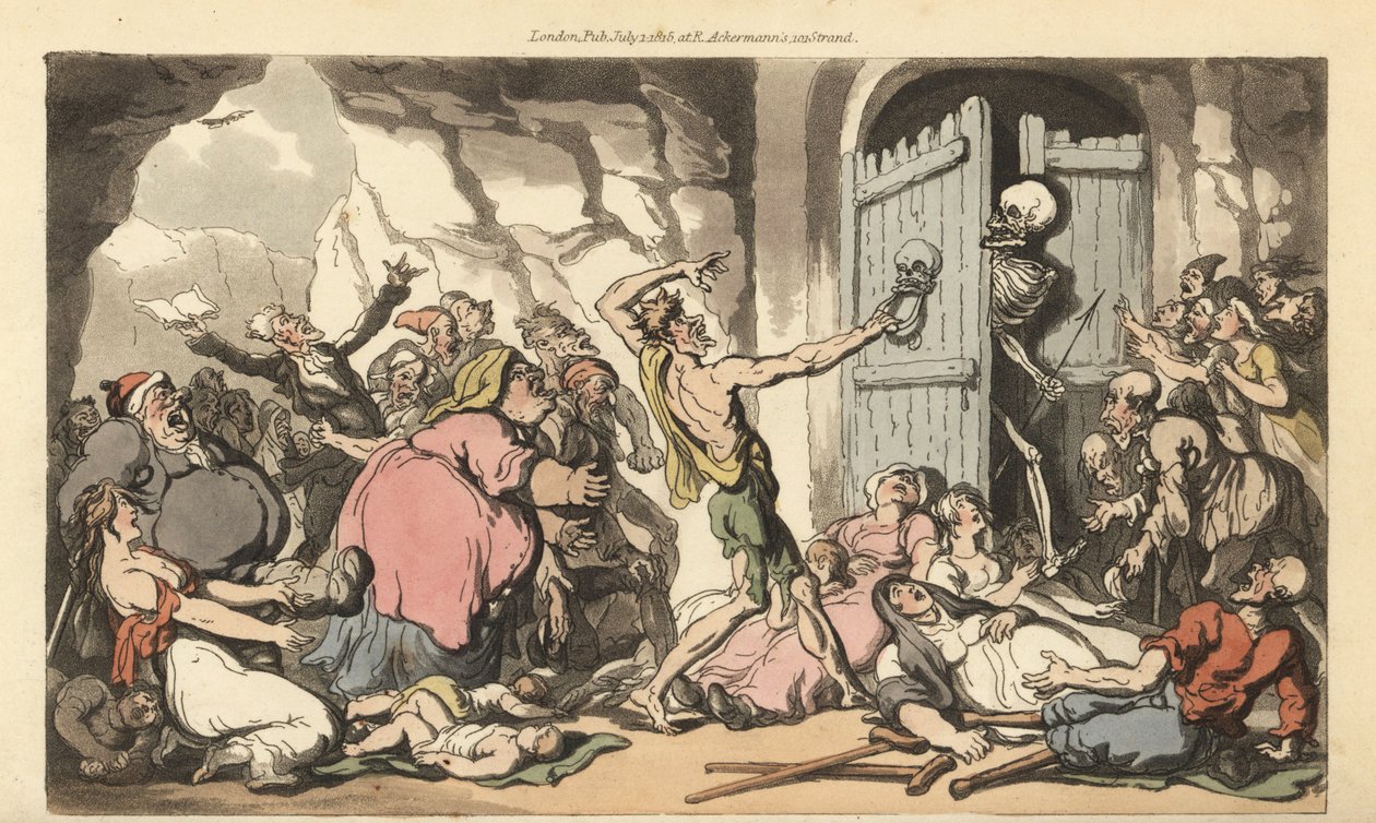 De dood kijkt uit vanachter de deur van de dood door Thomas Rowlandson