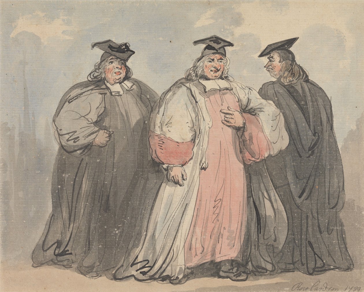 Drie kerkelijke geleerden door Thomas Rowlandson