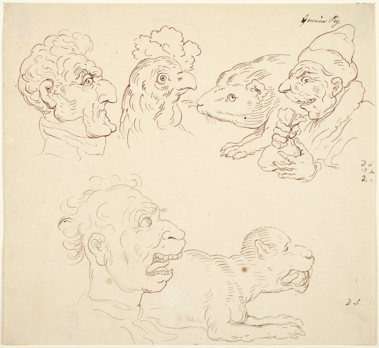 Drie karikaturen door Thomas Rowlandson