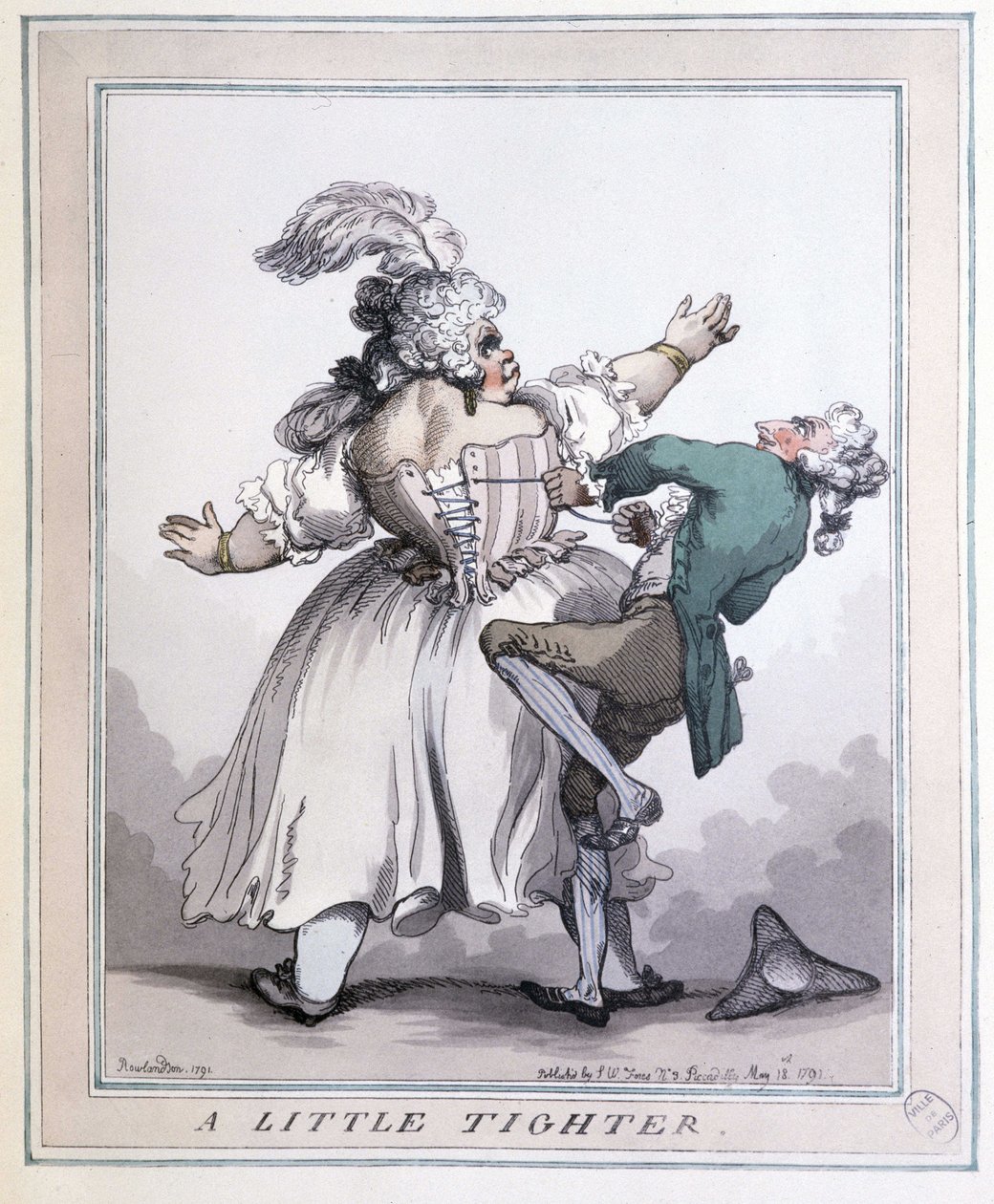 Strakker - Prenten door Rowlandson, in "Het korset in kunst en moraal van de 13e tot de 20e eeuw" door F. Libron en H. Clouzot door Thomas Rowlandson