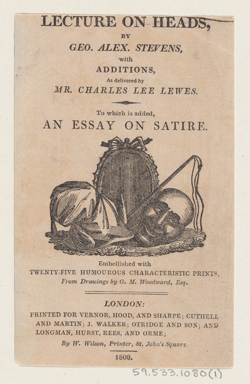 Titelpagina, uit A Lecture on Heads door George Alexander Stevens door Thomas Rowlandson