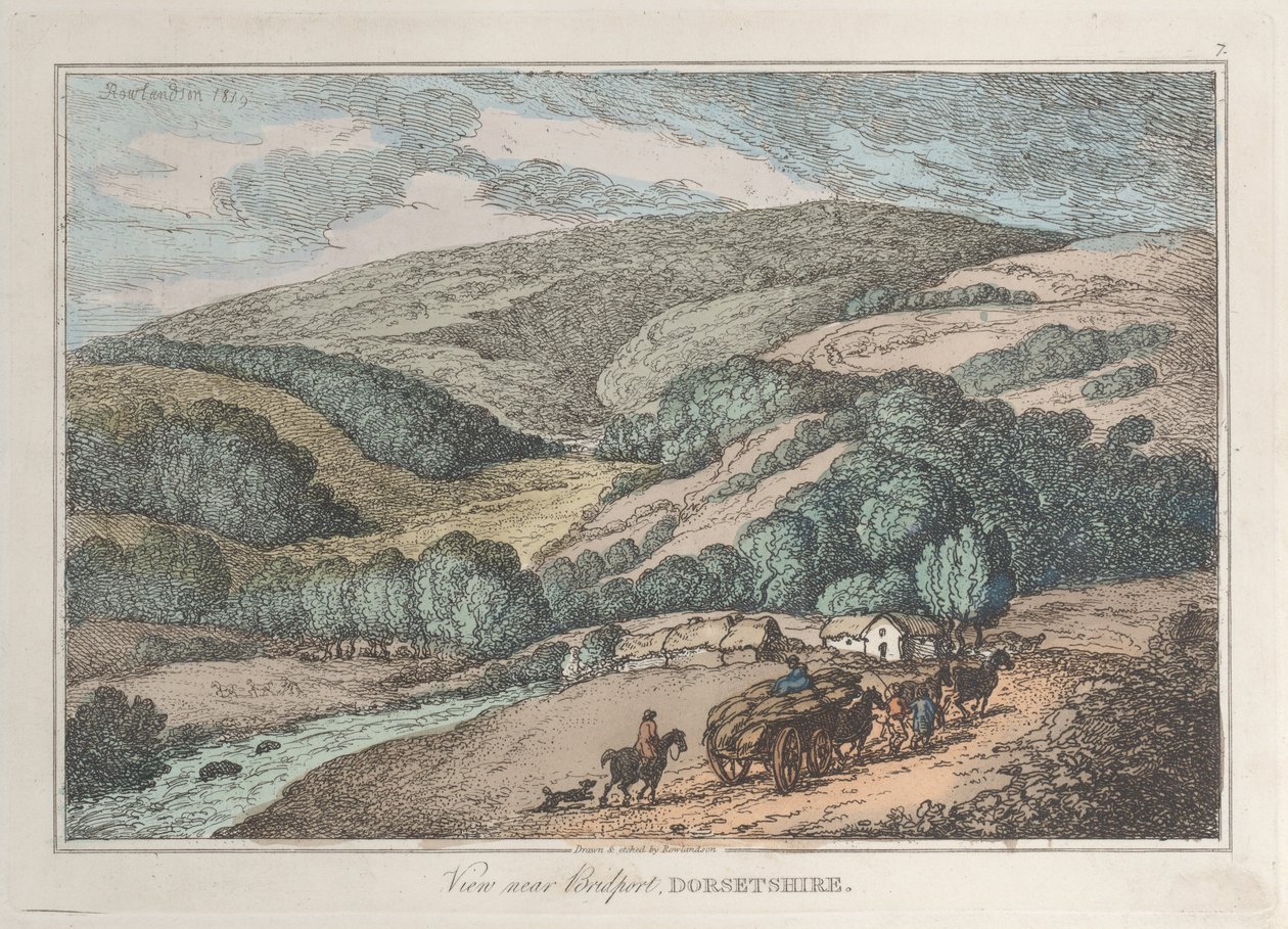 Uitzicht in de buurt van Bridport, Dorsetshire door Thomas Rowlandson