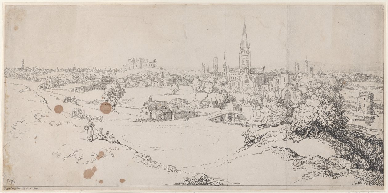 Uitzicht op Norwich vanaf St. James Hill, 1799. door Thomas Rowlandson