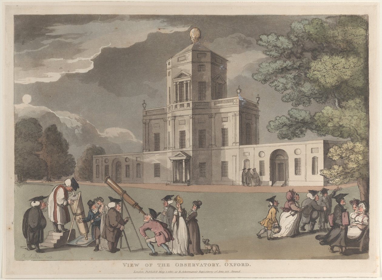 Uitzicht op het observatorium, Oxford, 1 mei 1810 door Thomas Rowlandson