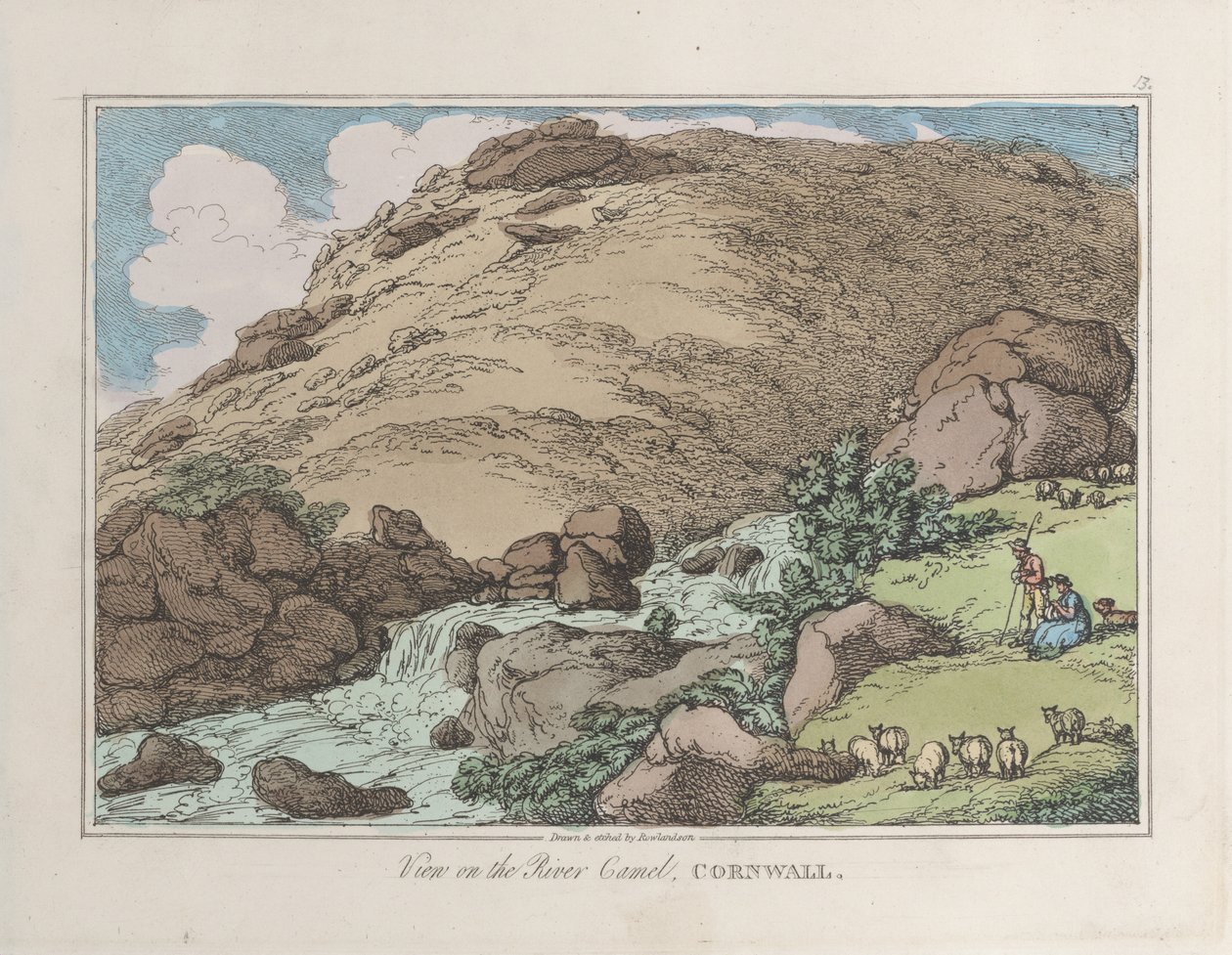 Uitzicht op de rivier de Camel, Cornwall door Thomas Rowlandson
