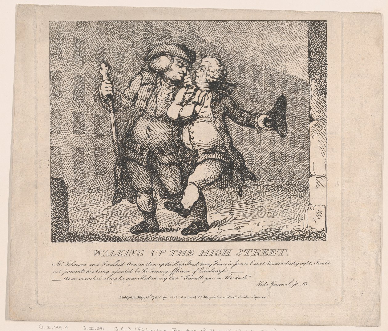 Wandelen op de High Street, Edinburgh Picturesque Beauties of Boswell, Part the F..., 15 mei 1786 door Thomas Rowlandson