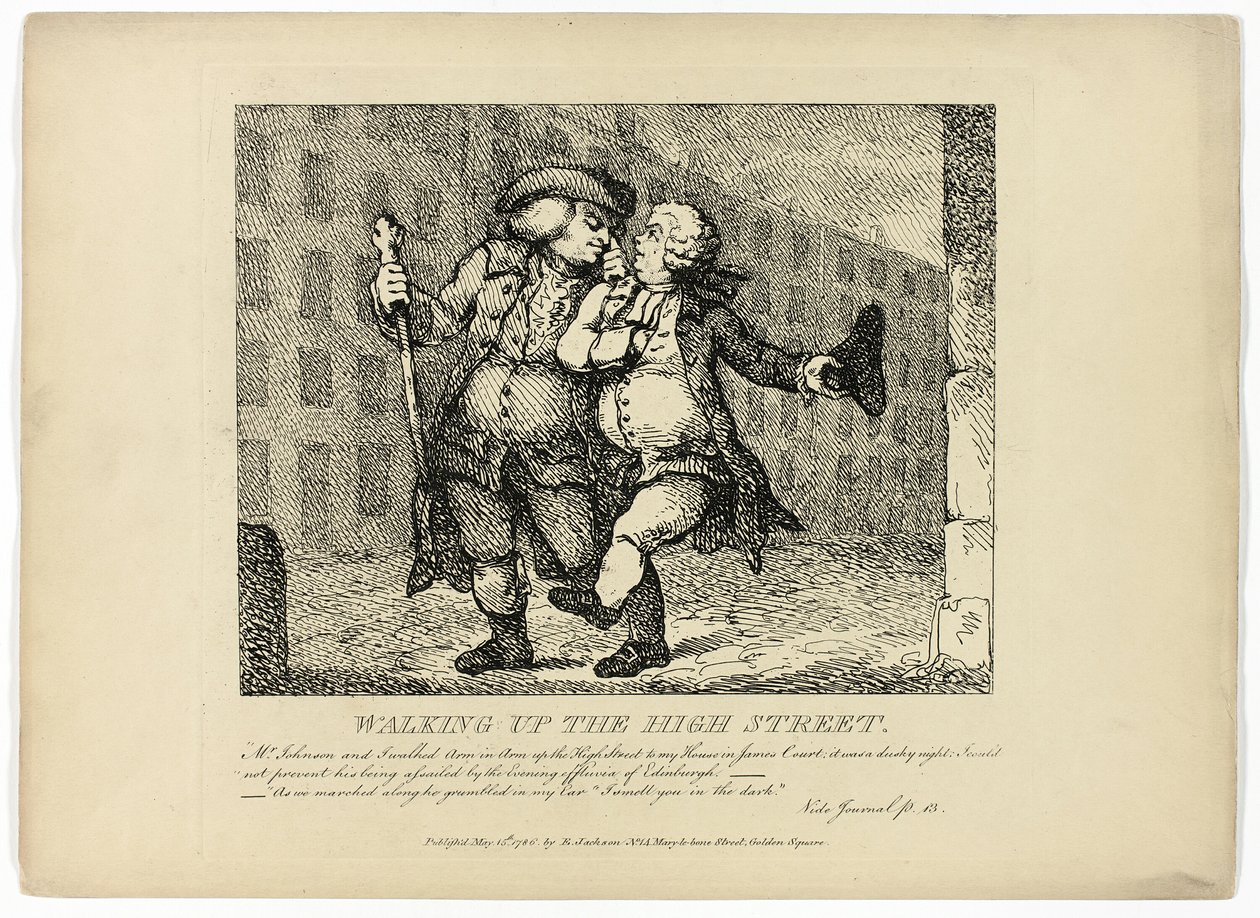 Wandelen door de High Street, uit Boswells Tour of the Hebrides door Thomas Rowlandson